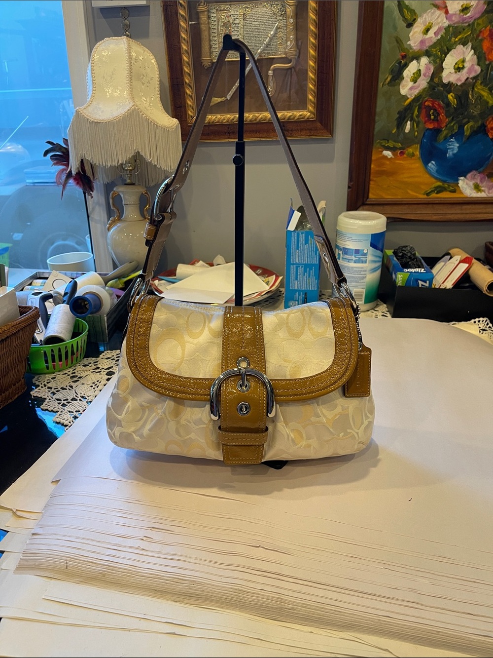 Vintage Coach Y2K Signature Soho Shoulder Handbag F15679 Khaki/Cream